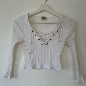 Show me your Mumu. White crop top. Laces up the chest. Size small.